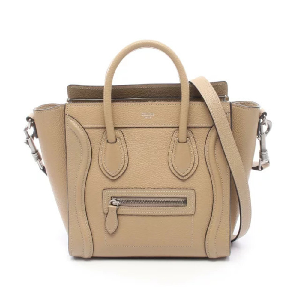 Celine Luggage Tote Shopper Handbag Leather Beige Cream